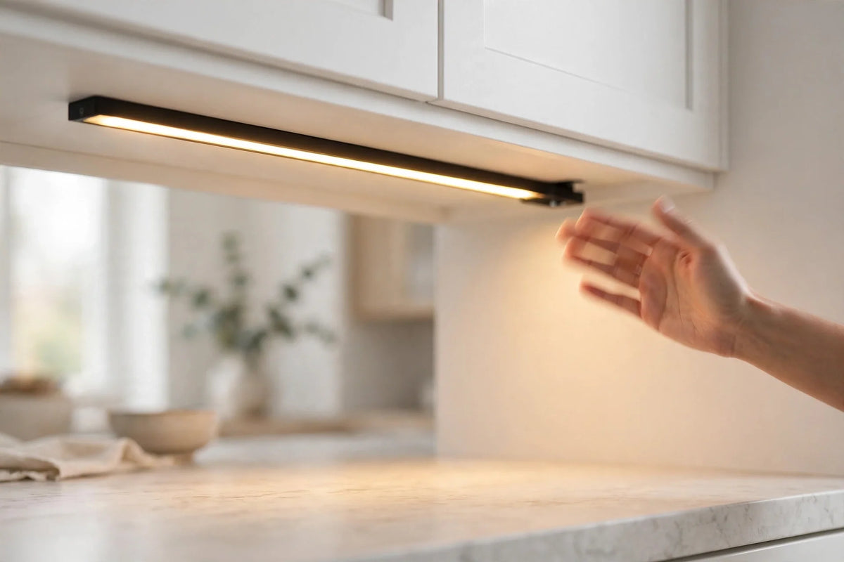 Motion sensor LED strip auto lights up under kitchen cabinet