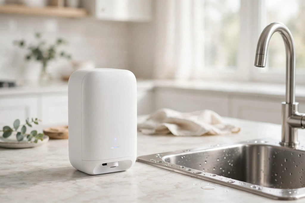 Automatic soap dispenser on kitchen counter