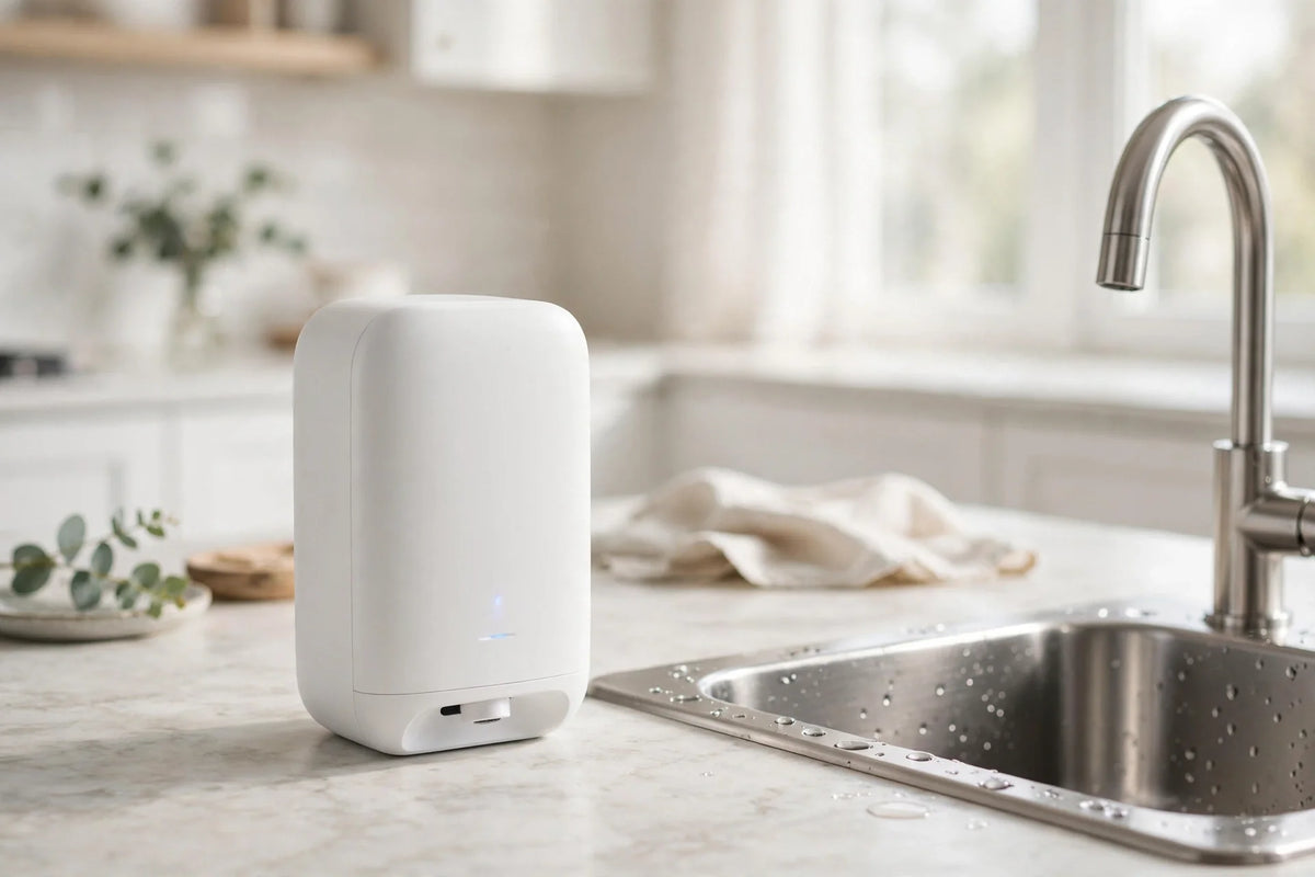 Automatic soap dispenser on kitchen counter
